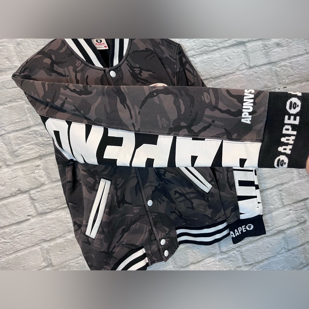AAPE by A Bathing Ape Size Large Camouflage Varsity Snap Button Jacket - Picture 5 of 16